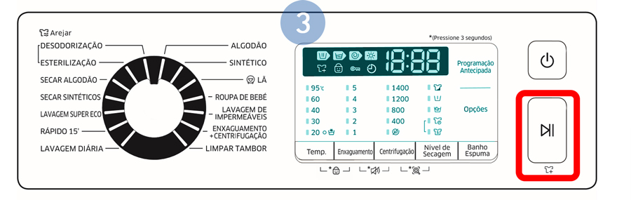 Carregue em Iniciar/Pausa novamente para iniciar o ciclo selecionado