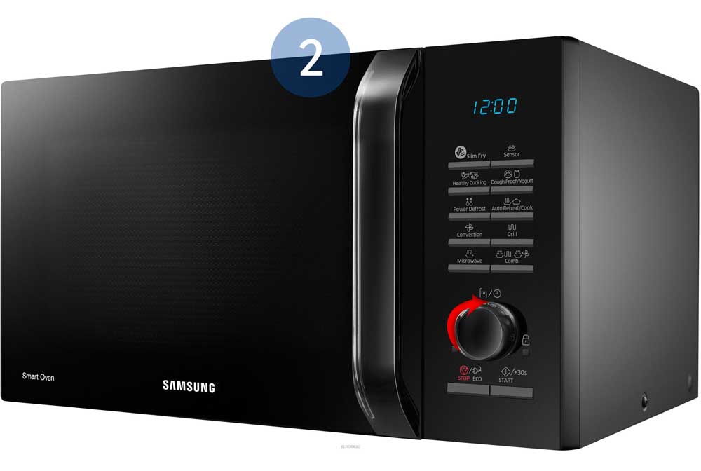 Micro-ondas Slim Fry™, MC28H5135CW Níveis de potência e de tempo | Samsung  Support Portugal