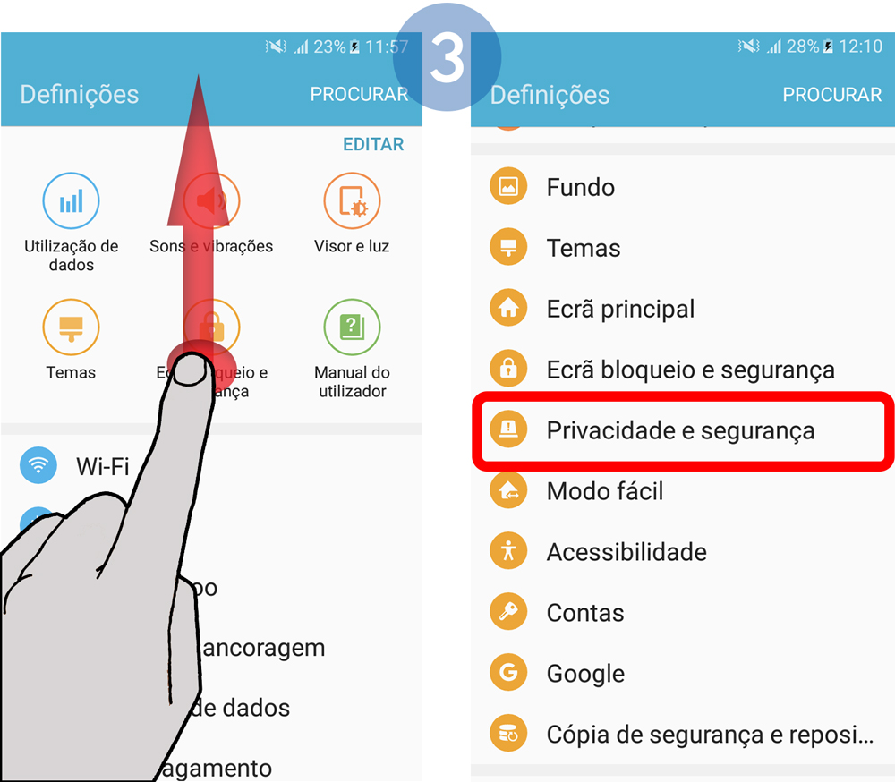 Percorra e selecione Privacidade e segurança