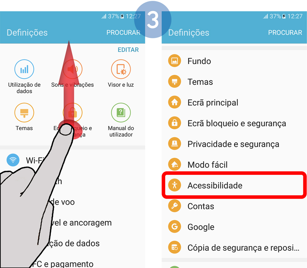 Percorra e selecione Acessibilidade