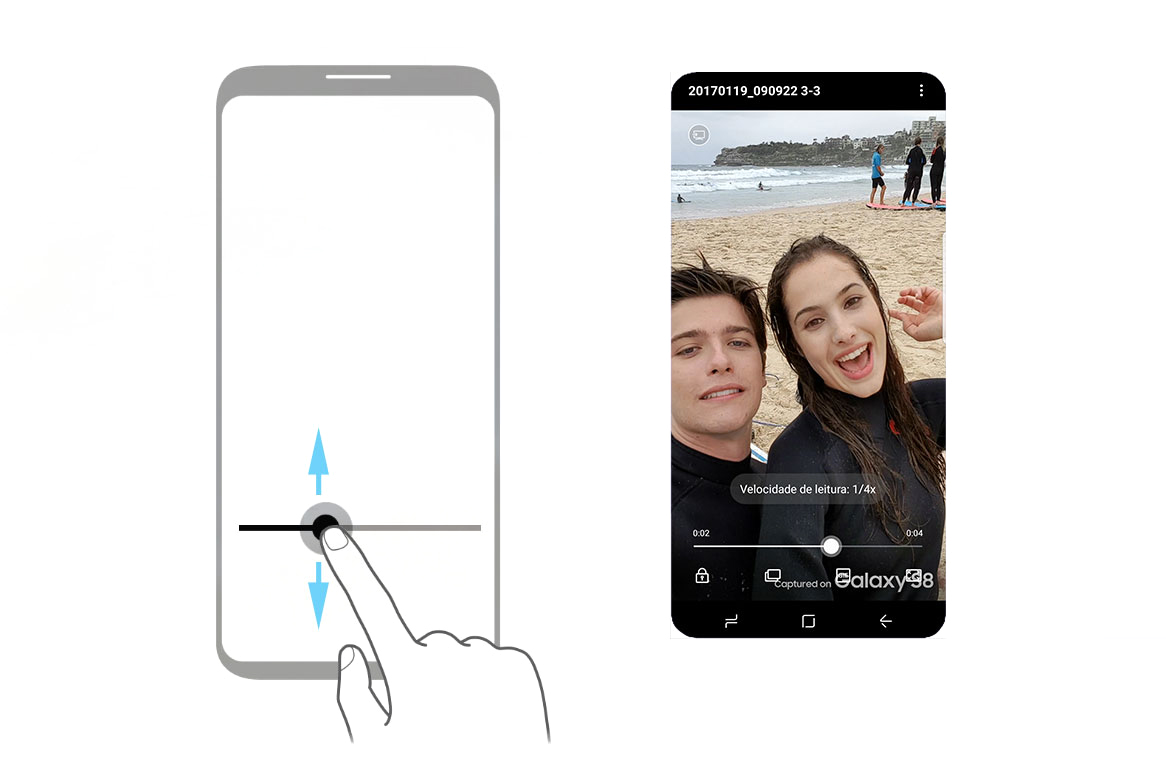 Arraste o cursor de reprodução para cima para ajustar a velocidade de leitura