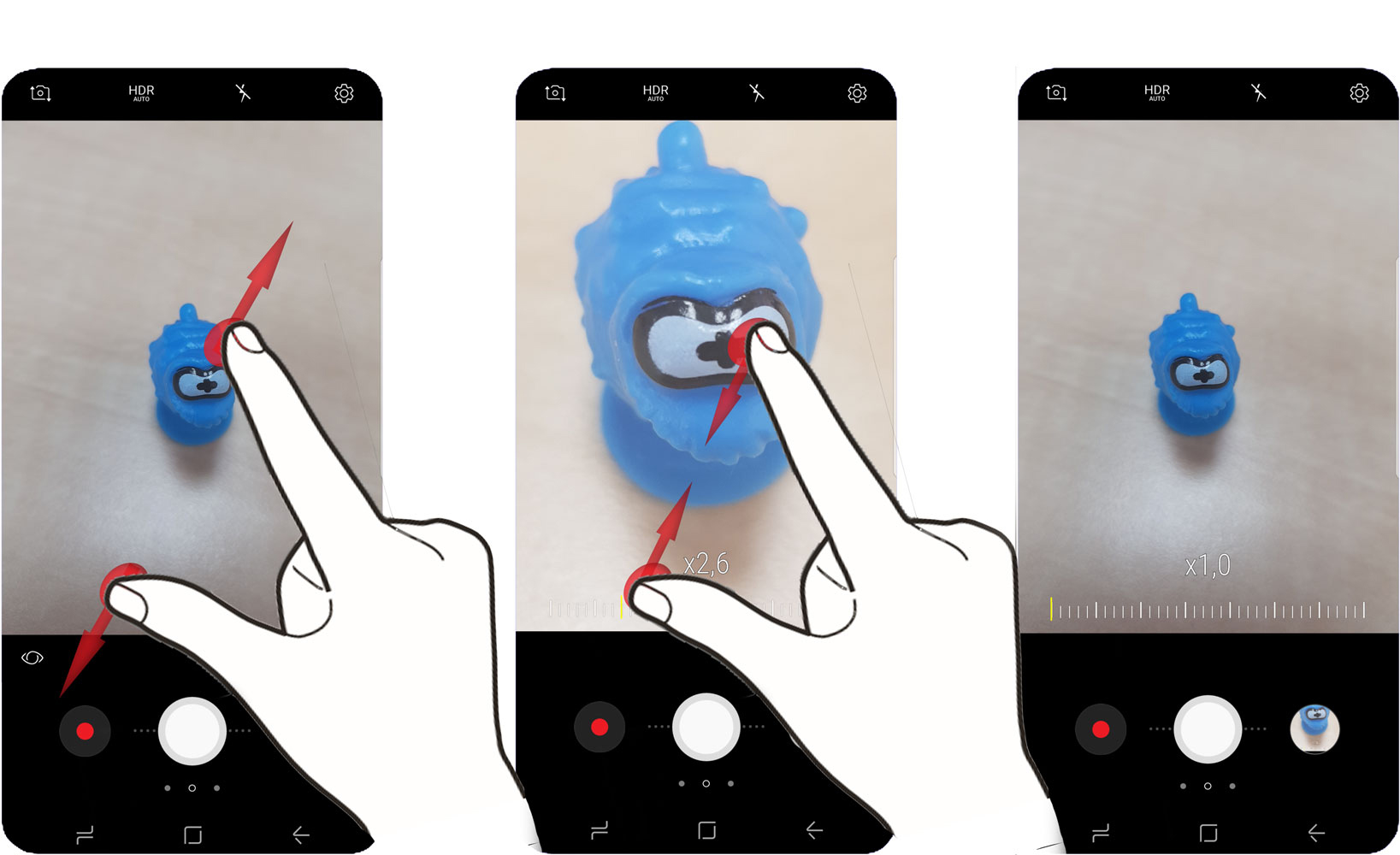 Afaste-os para aumentar o zoom e volte a juntá-los para diminuir o zoom