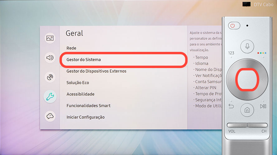 Selecione Gestor do Sistema