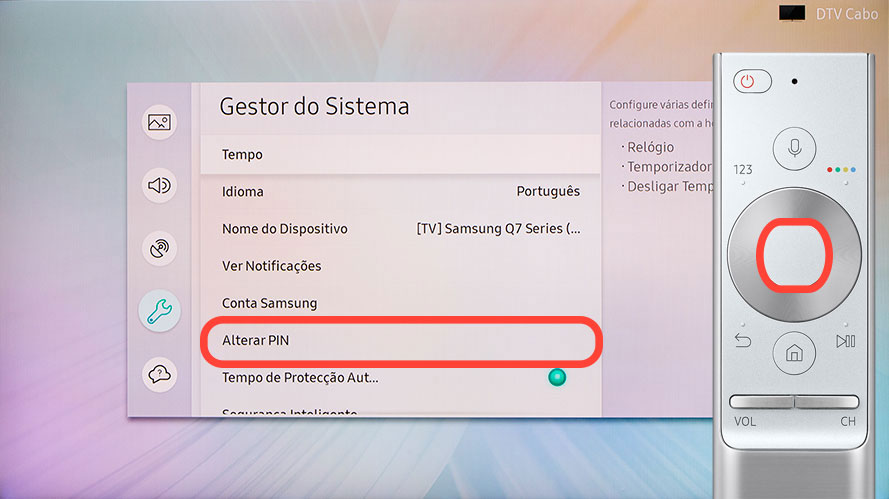 Percorra e selecione Alterar PIN