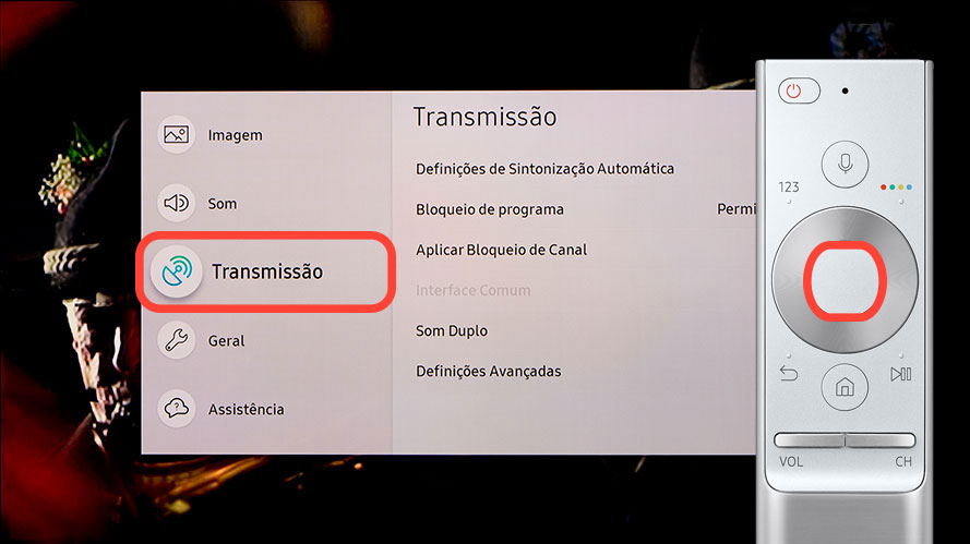 Selecione "Transmissão"