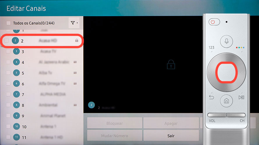 Selecione o canal bloqueado