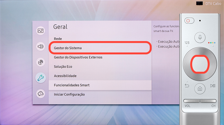 Percorra e selecione Gestor do Sistema