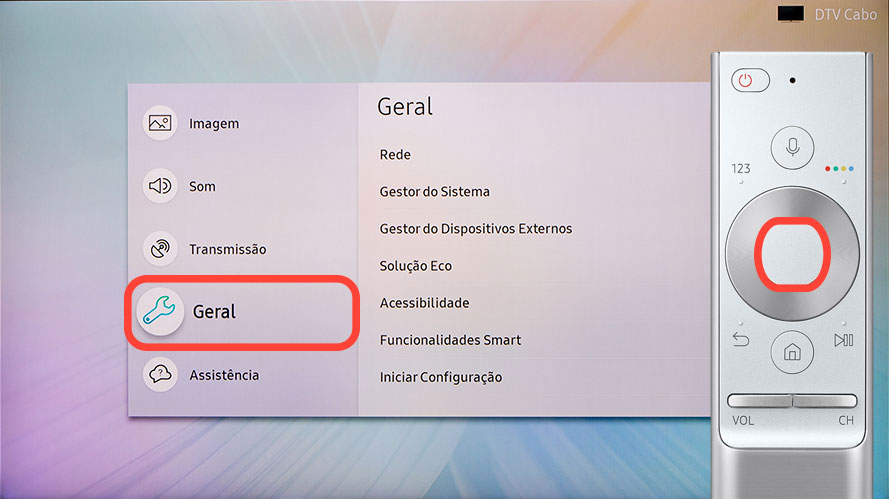 Percorra o menu e selecione "Geral"