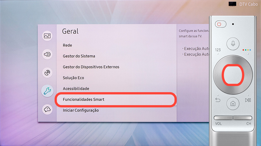 Percorra e selecione "Funcionalidades Smart"