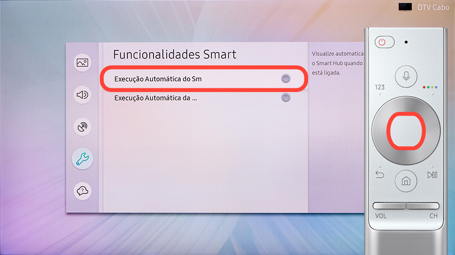 Selecione "Execução Automática do Smart Hub" para ativar a função