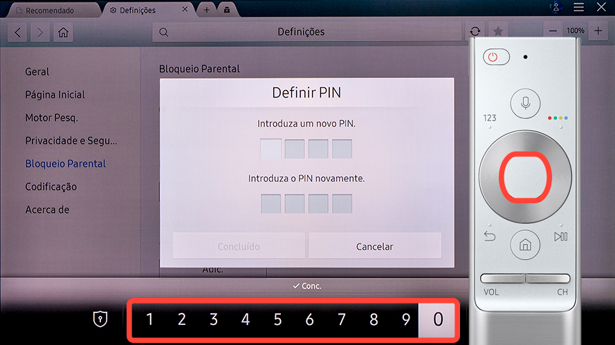 Defina um código PIN para o Bloqueio Parental