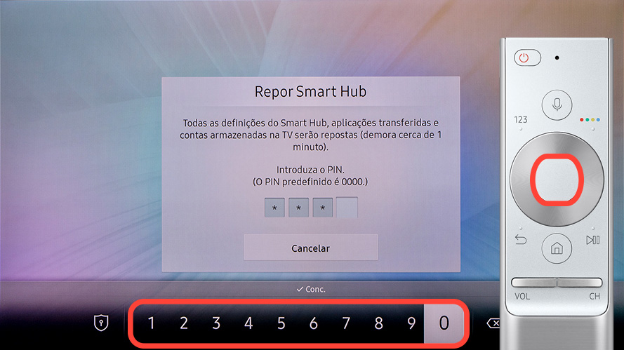 Introduza o código PIN através do teclado direcional. Recordamos que o código PIN predefinido consiste em "0000"