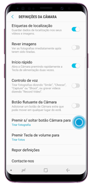 Toque em Tocar botão da câmara para