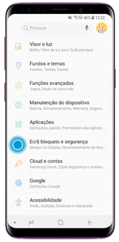 Toque em Ecrã bloqueio e segurança