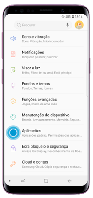 Abra Definições e selecione Aplicações