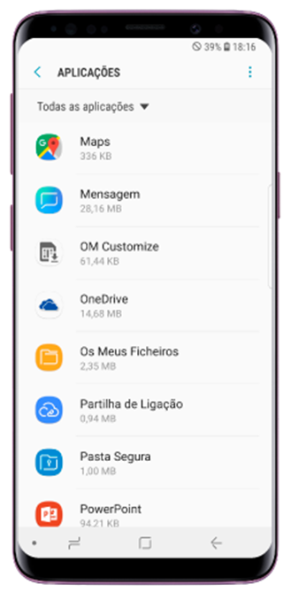 Selecione a aplicação da qual pretende receber notificações