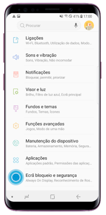 Toque em Ecrã bloqueio e segurança
