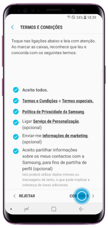 Leia e aceite os Termos e Condições