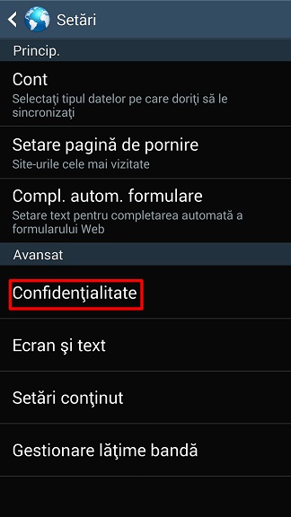 Apăsați de confidențialitate