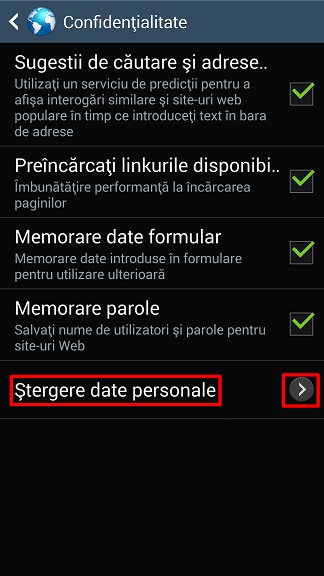 Apăsați Ștergere date cu caracter personal