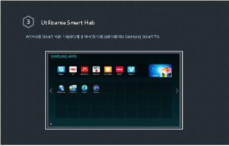 Accesaţi Smart Hub > Aplicaţii şi descărcaţi aplicaţii din Samsung Smart TV