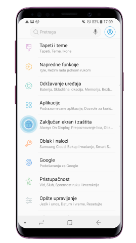Otvorite Podešavanja i dodirnite „Zaključavanje ekrana i bezbednost“