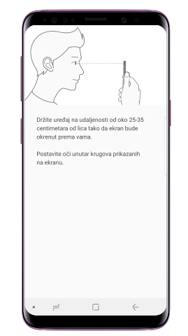 Držite uređaj 25~35cm od lica tako da ekran bude uperen prema vama i pogledajte u ekran