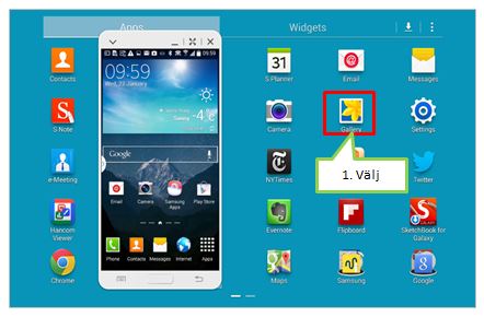 När telefonen och surfplattan är anslutna till Side Sync 3.0, välj "Galleri"