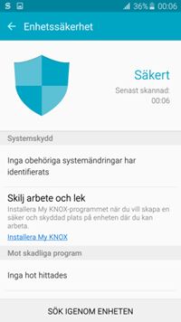 Den primära skärmen på Device Security kommer visa en liten summering av enhetens status