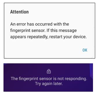 Du kanske upptäcker ett fel meddelande längst ner på låsskärmen eller ett fel meddelande som dyker upp vid användning av fingeravtrycks sensorn