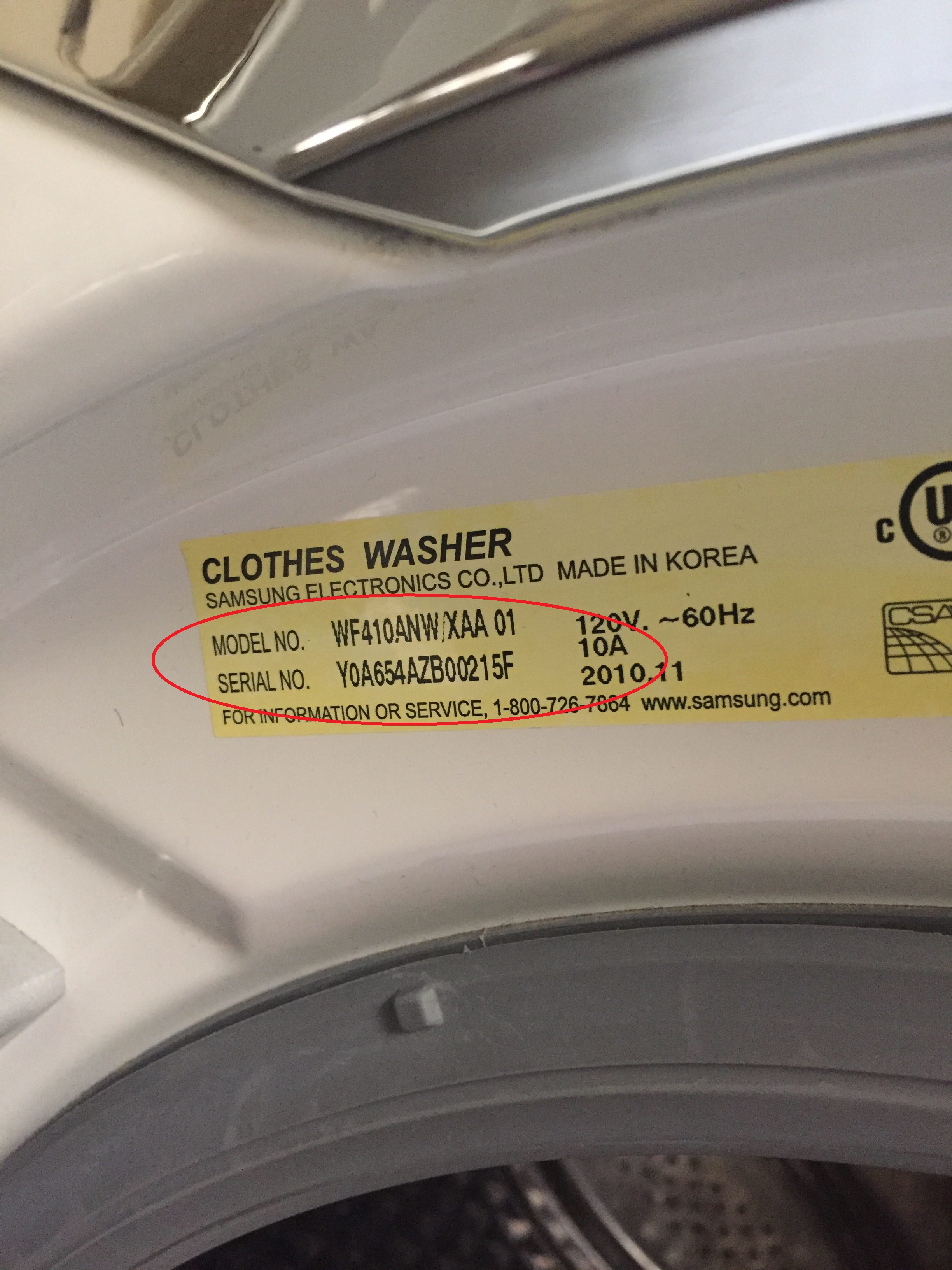 How to find the model and serial number for washer and dryer Samsung