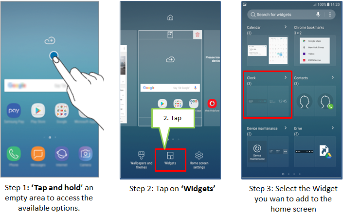 How do I add widgets to the Home screen?