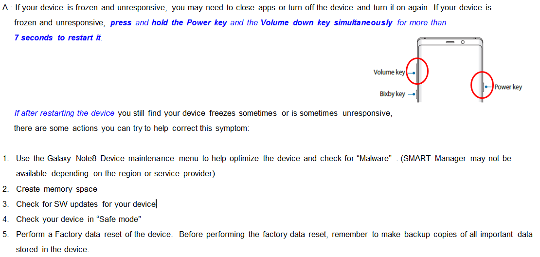 How do I restart if device appears to be “frozen” or not responding?