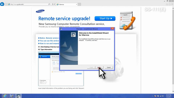 Select Next in S Service Installation Panel