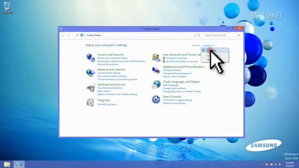 Window 8: Select Category in Control Panel Window 8: Select Category in Control Panel