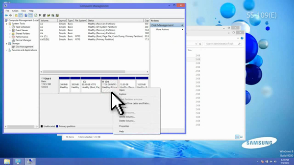 Window 8: Right Click on D drive from Disk Management Window 8: Right Click on D drive from Disk Management