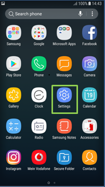 Tap settings on Apps Screen