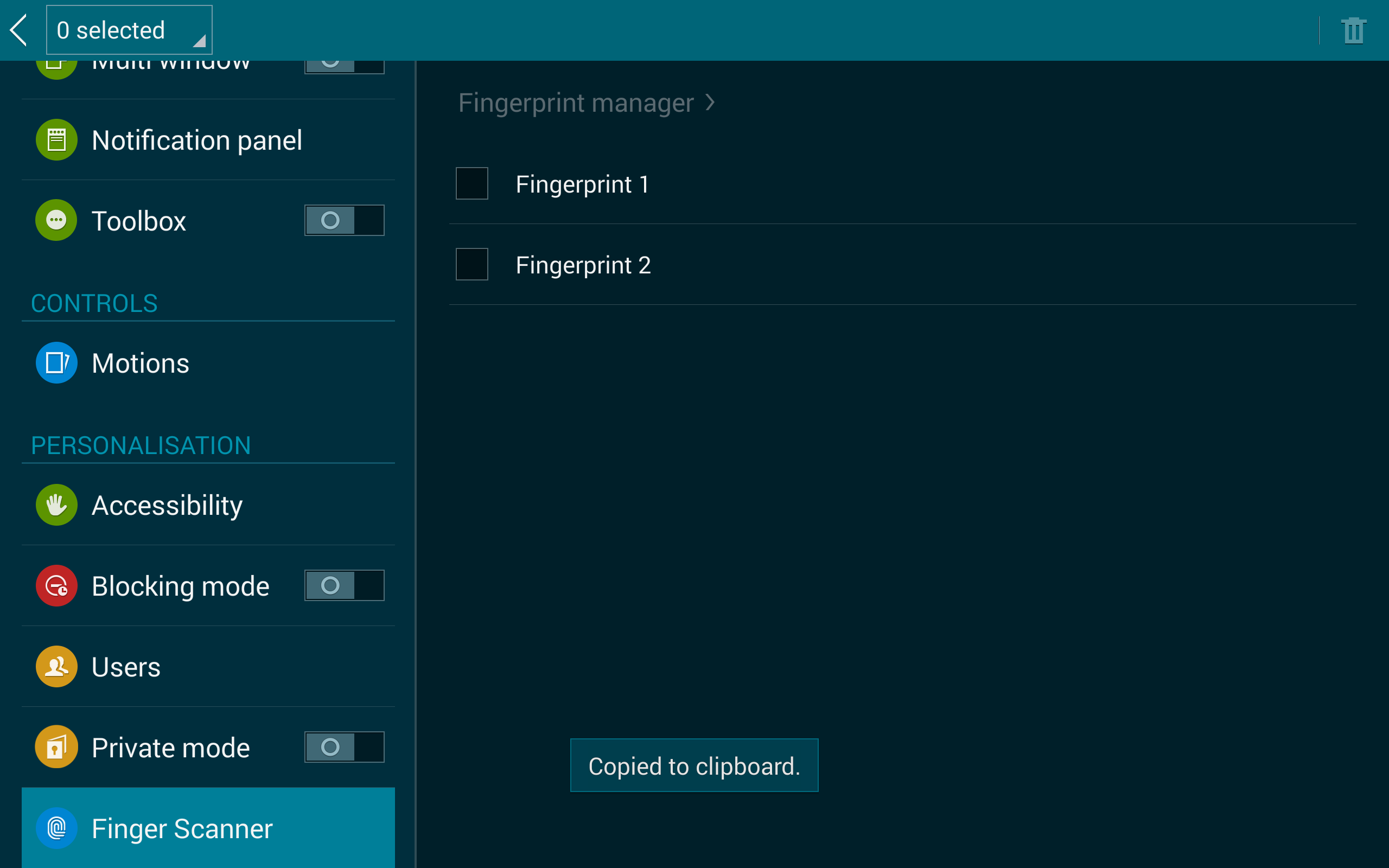 Select Fingerprint to remove