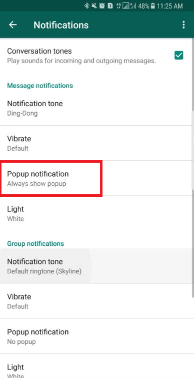Samsung Galaxy Note 8 Edge Lighting does not work properly when receiving WhatsApp message