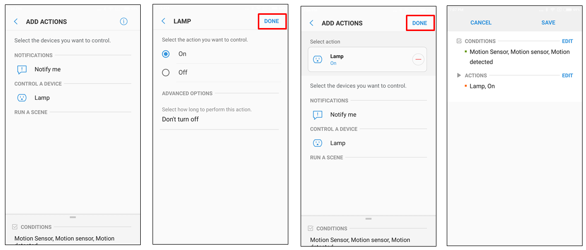 Trigger a device or scene with action