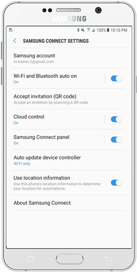 To switch Samsung Connect Panel on or off