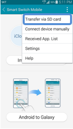 How can I backup my data to SD card using Smart Switch Mobile?