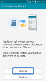 How can I backup my data to SD card using Smart Switch Mobile?
