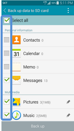 How can I backup my data to SD card using Smart Switch Mobile?