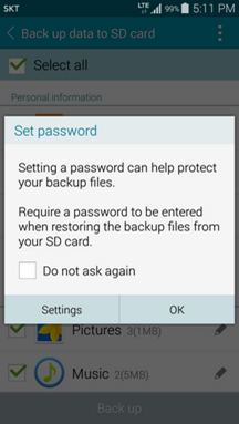 How can I backup my data to SD card using Smart Switch Mobile?