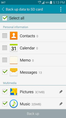 How can I backup my data to SD card using Smart Switch Mobile?
