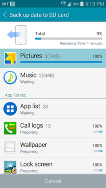 How can I backup my data to SD card using Smart Switch Mobile?