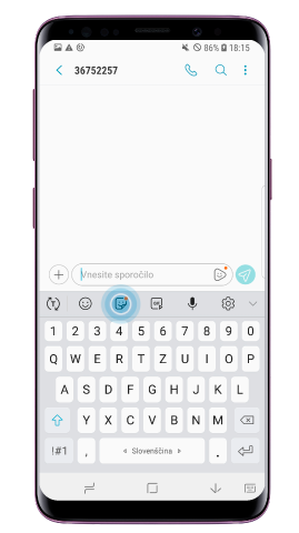 Na tipkovnici Samsung pritisnite ikono Smeško