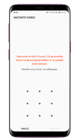 Zaslon odklenite s pomočjo vnaprej nastavljene metode za zaklep zaslona