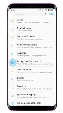 Pritisnite Zaklep zaslona in varnost